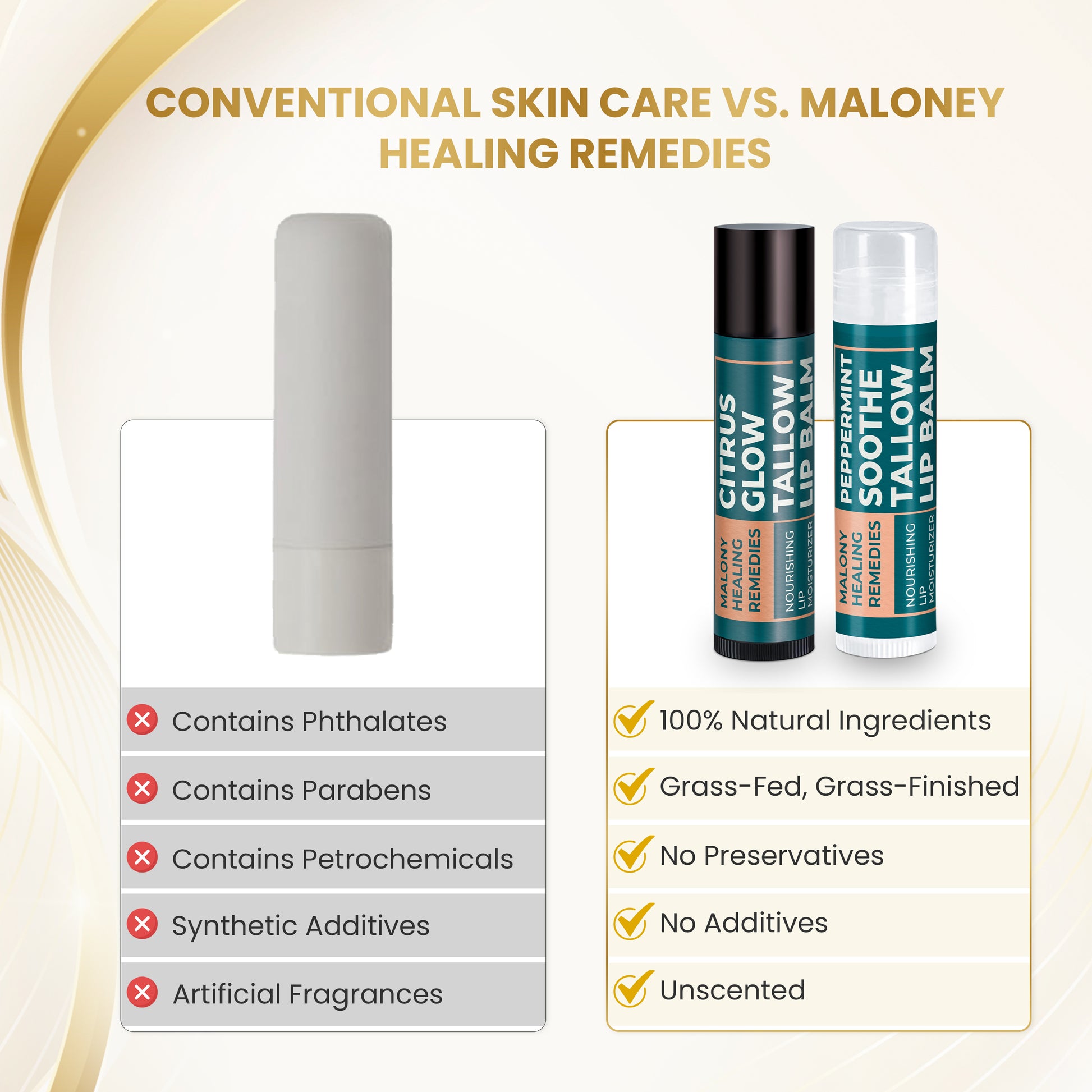 Beef Tallow Lip Balm - Organic Lip Care with Beeswax & Essential Oils