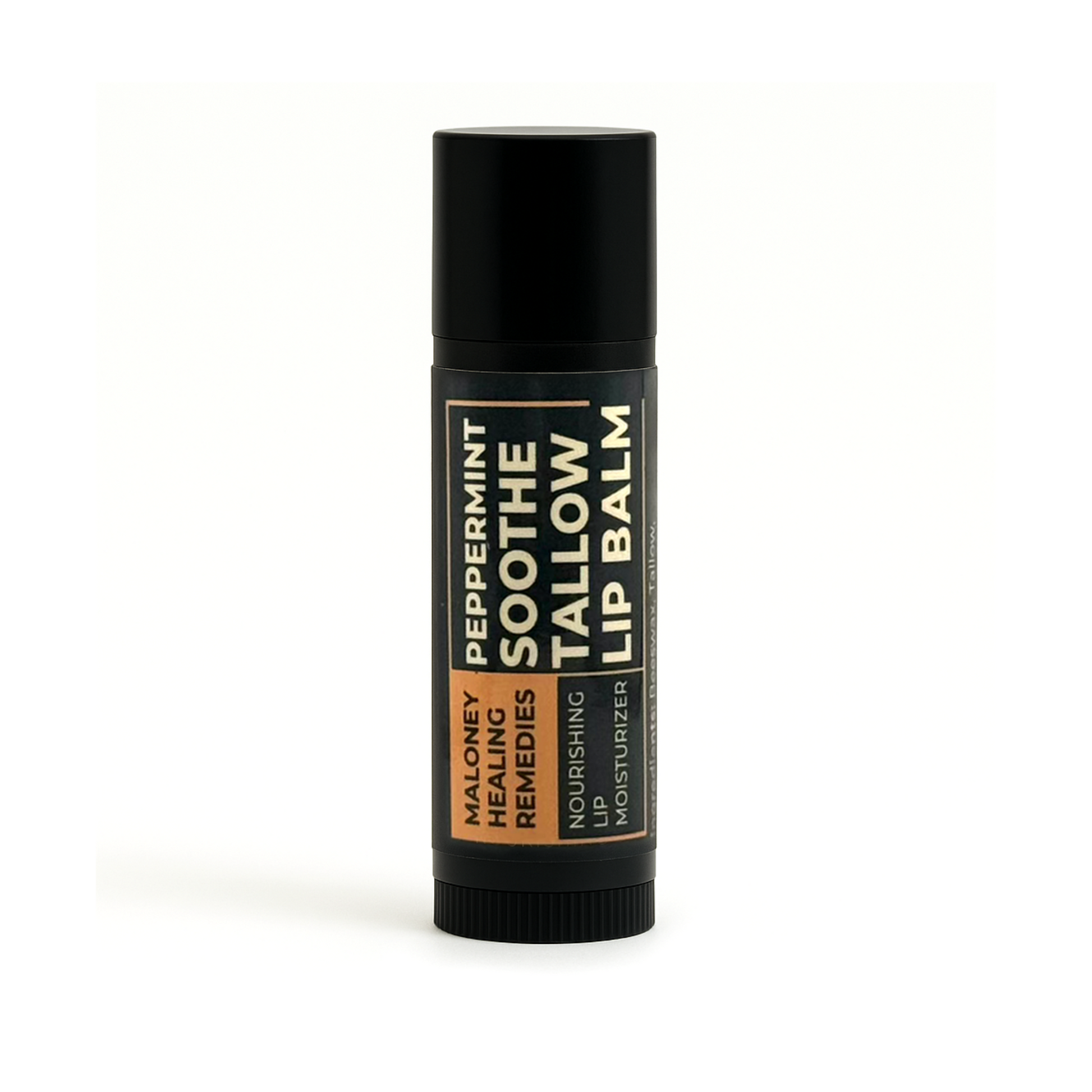Tube of best tallow lip balm with label facing forward, displayed upright on a clean white background.