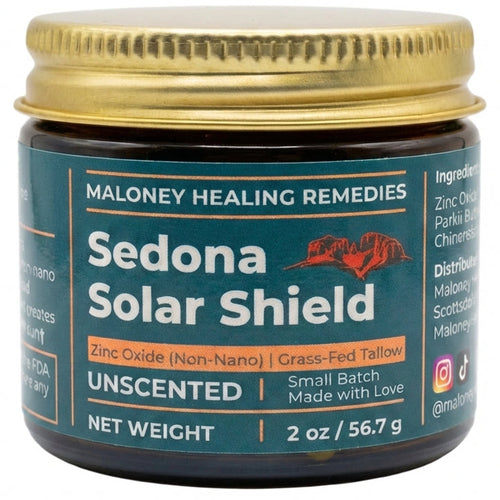 Jar of Sedona Solar Shield by Maloney Healing Remedies on a white background
