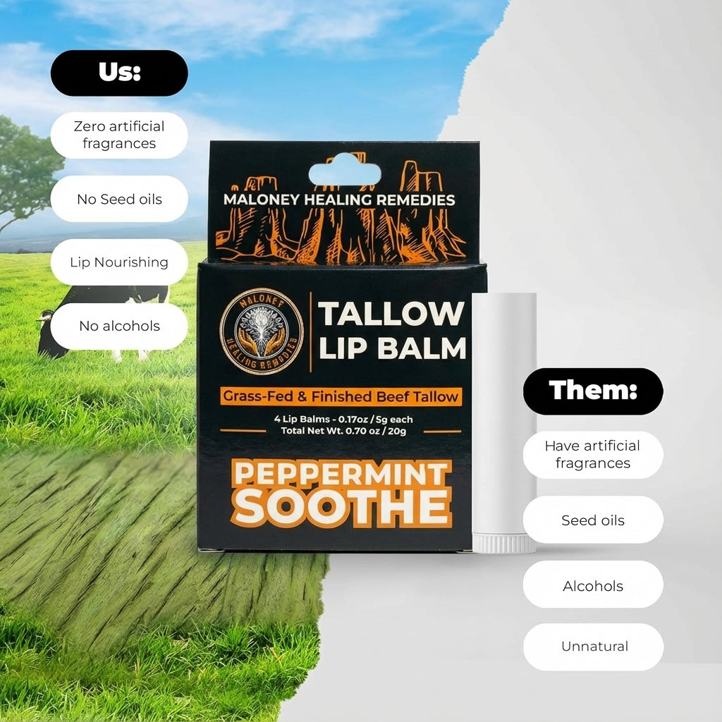 Beef Tallow Lip Balm - Organic Lip Care with Beeswax & Essential Oils