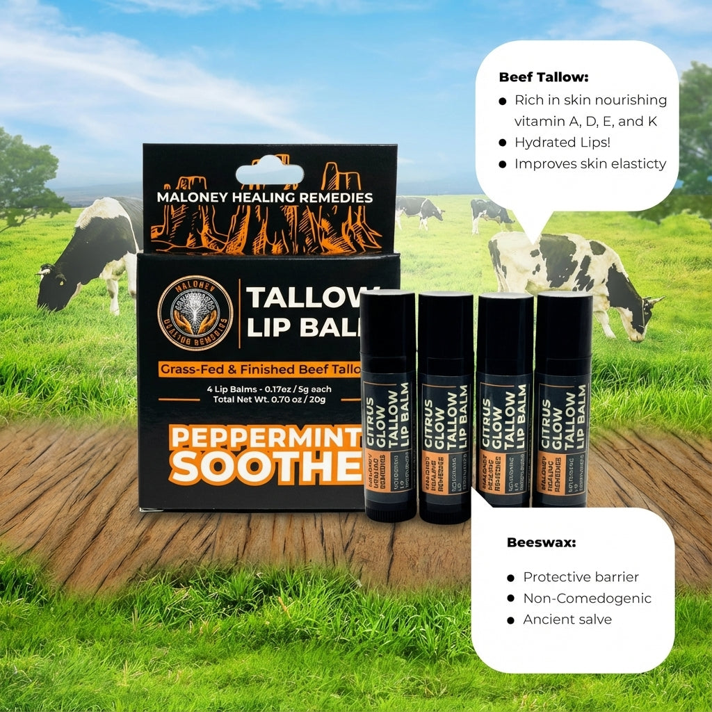 Beef Tallow Lip Balm - Organic Lip Care with Beeswax & Essential Oils